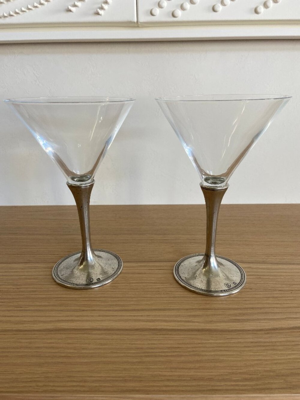 Vintage Arte Italica Verona Martini Glasses, Pewter Stems and Handblown Glass- S